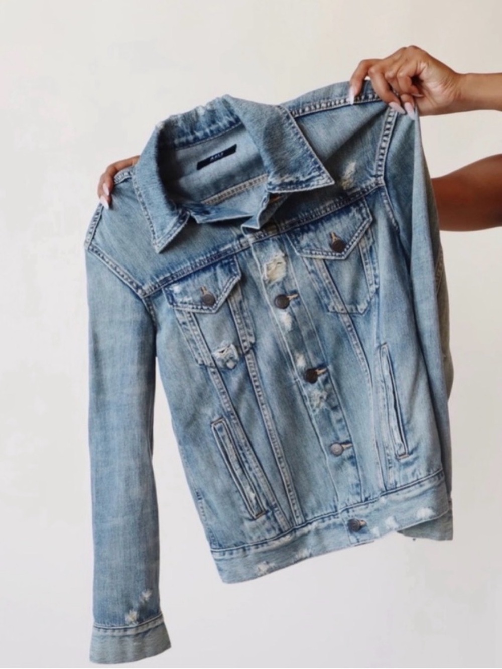 ABLE for Anthropologie Light Blue Distressed Denim Jacket for Women